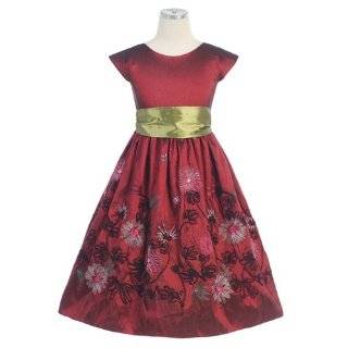 Sweet Kids Burgundy Taffeta Yarn Flower Girl Christmas Dress 2T 12