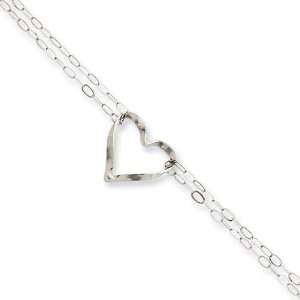  Double Strand Heart Anklet in 14k White Gold Jewelry