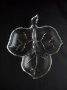 Clear Glass Divided Leaf Shaped CANDY DISH Vintage  