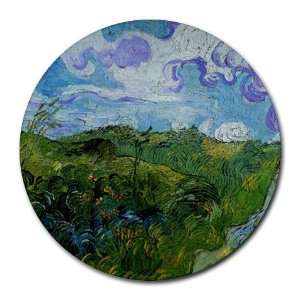  Green Wheat Fields By Vincent Van Gogh Round Mouse Pad 