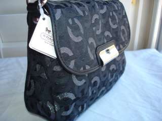   COACH 46706 Black Lurex KRISTIN CHAINLINK SIGNATURE HOBO Purse Handbag