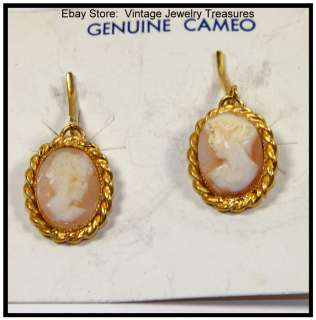 Vintage Carved Shell Cameo & Gold Tone Clip Earrings Original Card 
