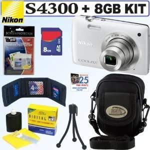   S4300 16 MP Digital Camera (White) + 8GB Accessory Kit