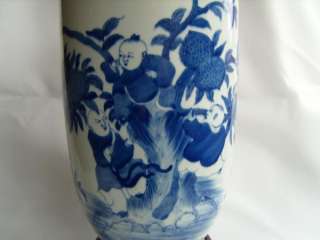   Large 41.5cm Chinese Rouleau Vase Kangxi Mark   Blue & White  