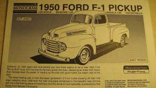 Vintage Instructions Monogram 50 Ford F 1 Pickup  