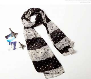 White Black Lace Dots Vintage Stole Scarf Shawl Wrap Womens Lady Silky 