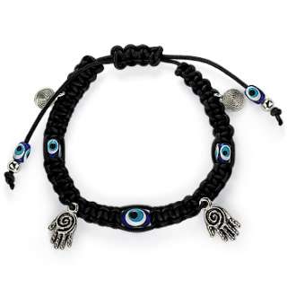 Evil Eye Amulet Greek Bead Charm Macrame Bracelet Black  