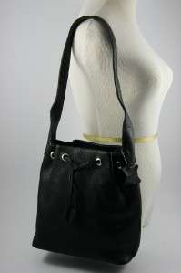 NEW A. GIANNETTI Black Pebble Leather Drawstring Handbag  