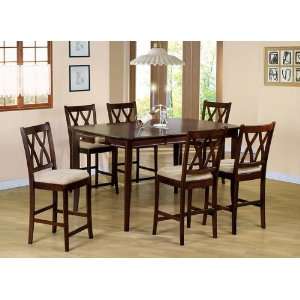  7pc Cherry Finish Wood Counter Height Dining Table 