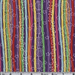  45 Wide Candy Stripes Stars & Mints Purple/Multi Fabric 