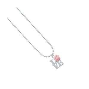  Silver Love with Pink Paw   Silver Plated Ball Chain Charm 