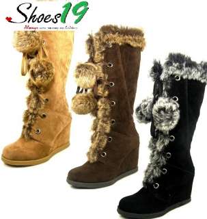 Platform Wedge High Heel Fur Lace UP style Boots Shoes  
