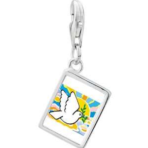   Silver Gold Plated Religion Peace On Earth Photo Rectangle Frame Charm