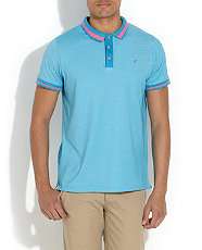 Blue (Blue) Blue Bright Fine Stripe Polo Shirt  261446640  New Look