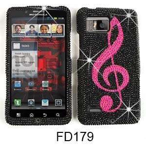   DROID BIONIC XT875 RHINESTONES PINK MUSIC NOTE ON BLACK Cell Phones