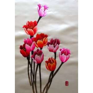  Chinese Hunan Silk Embroidery Flower 