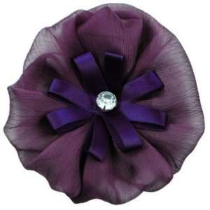  Yo Yo Organza Flower with Rhinestone Brooch Pin Hair Clip 