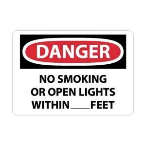 D589AB   Danger, No Smoking or Open Lights Within_ Feet, 10 X 14 