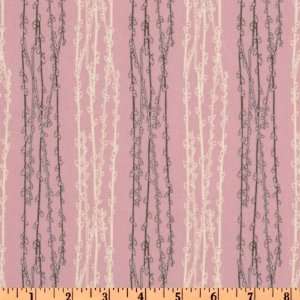  44 Wide Song Bird Vine Stripes Pink Fabric By The Yard 