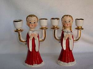 CHOIR BOY AND GIRL FIGURAL CANDLE HOLDERS UCAGCO JAPAN 1950s 