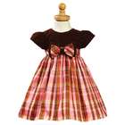 Lito Brown Velvet Pink Plaid Flower Girl Christmas Dress Baby 12 18M
