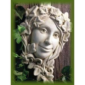 Hand Cast Stone IVY Leaf Lady Face Concrete Plaque Sculpture Home 