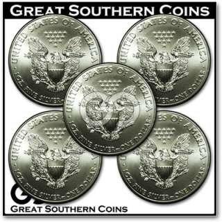   American SILVER Eagle Coins 5   1 oz FINE SILVER Coins 5 oz *ALL GEMS
