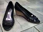 925 Merona Black Leather like Open Toe Wedge Heel Pump 8 1/2
