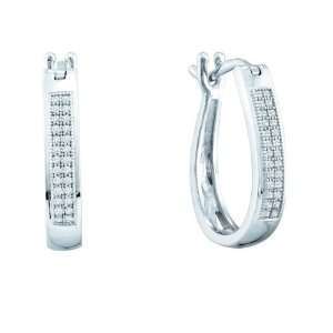 Sterling Silver Micro Pave Diamond Hoop Earrings With 0.15 Carat Total 
