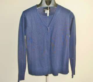 Sag Harbor Womens Navy Blue Sweater Twin Set 2 in 1Full Zipper Long SL 