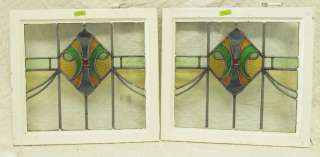 Pair of Antique Stained Glass Windows Swag Art Nouveau  