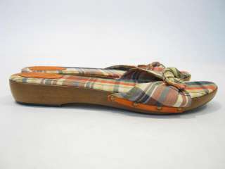 NEW J. CREW Plaid Wooden Bow Sandals Mules Shoes Sz 10  