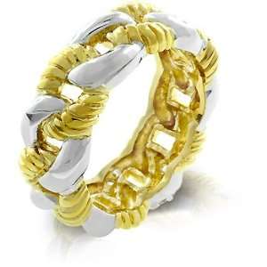 Two Tone 14k Gold and Rhodium Bonded Interwoven Twisted Link and Cable 