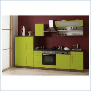 Küche Küchenzeile Küchenblock 300 cm Oliv Hochglanz  