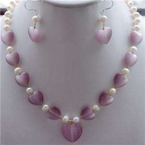 8mm Pearl &Purple Mexican Opal Necklace Earring Set  