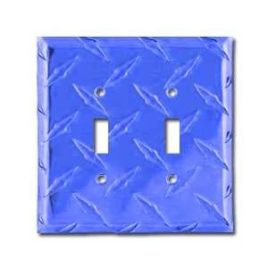  Diamond Plate Aluminum   Blue Switch Plate / 2 Toggle 