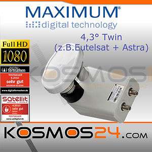 MAXIMUM XO 42 4,3° Monoblock Twin LNB 0,1 dB 19° & 16° Astra 