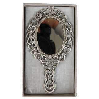 Spiegel Handspiegel mit Kristallen Shabby antik Spiegel Silber Clayre 