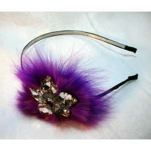  Purple Fur and Crystal Headband 