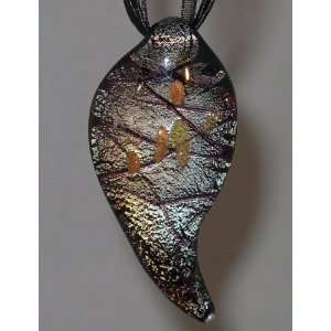   Gold and Glacier Silver Murano Glass Necklace Pendant 