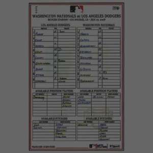  Nationals at Dodgers 7 27 2008 Game Used Lineup Card (MLB 