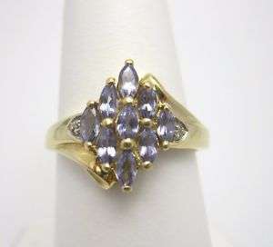 14k YG 9 4x2mm Marquise Cut Tanzanite & Diamond Ring  