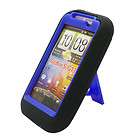 For HTC Wildfire S Cell Phone Armor Hybrid Black Blue Stand Hard Gel 