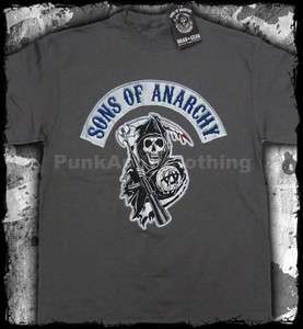 Sons of Anarchy   SOA Logo patch CHARCOAL gray  official t shirt 