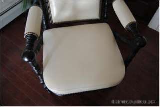 White Leather Arm Chair w/ Black Frame w/ Gold Nails Studs CT  