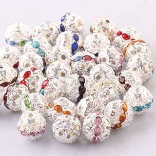   Silver 50PCS Colorful Rhinestone Balls European Beads Findings  