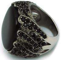 Chunky 27mm Huge Onyx Stainless Steel Cocktail Ring  
