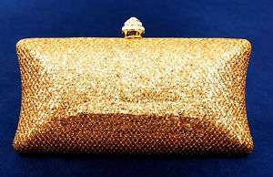 Gold Pearl Shining Swaroski Crystal Clutch Evening Bag  