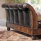 Mahogany and Leather Queen Size Sleigh Bed  