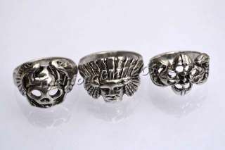 FREE NEW wholesale lots skull carved biker men silver tone rings 